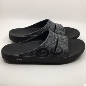 OOFOS OOah Camo Black Grey Recovery Slides Unisex EU 47 Men’s US 14 Women’s 16